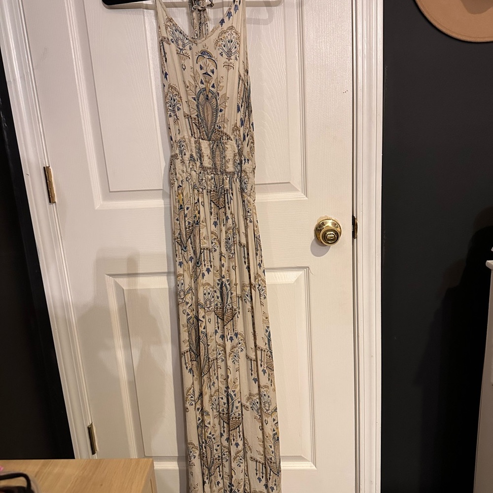 Floral Maxi Dress in Beige and Blue